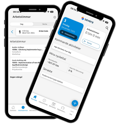 tid- och utläggshantering i Visma Severa med mobilen