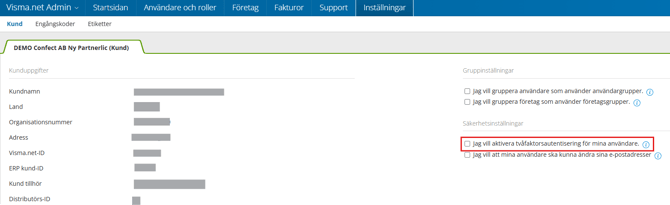 Jag vill aktivera tvåfaktorsautentisering för mina användare