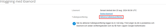 Aktivera tvåstegsverifiering